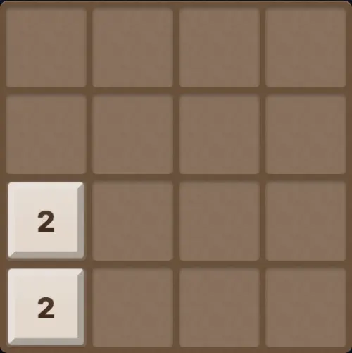 숫자 2 타일 두 개가 놓인 2048 판