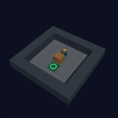 작업자와 나무 상자가 놓인 3D 창고 퍼즐